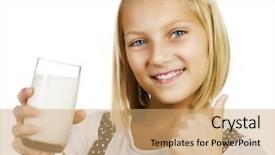  Presentation with milk - Beautiful presentation design featuring growing up kids - girl drinking milk backdrop and a coral colored foreground