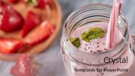  Presentation with vitamin - Presentation theme with grown - closeup of homemade strawberry milk background and a coral colored foreground