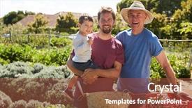  Presentation with father - Beautiful PPT theme featuring grown - father with adult son backdrop and a tawny brown colored foreground