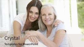  Presentation with grown - PPT layouts having grown - mature mother and daughter hugging background and a coral colored foreground