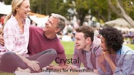  Presentation with summer event - Beautiful presentation theme featuring grown - older family relaxing at outdoor backdrop and a violet colored foreground