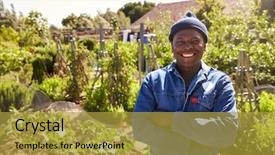  Presentation with community - Colorful slide deck enhanced with grown - portrait of gardener standing backdrop and a gold colored foreground