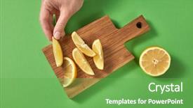  Presentation with cancer lemon green ribbon - Beautiful PPT theme featuring grown - woman's hand takes a slice backdrop and a seafoam green colored foreground