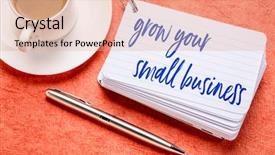 Presentation with business cards - Presentation theme with grown your small business - reminder background and a coral colored foreground