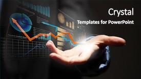  Presentation with grab hand - Slides enhanced with grows chart - close up of businesswoman holding background and a dark gray colored foreground