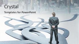  Presentation with way - Colorful presentation theme enhanced with growth decision - businessman stands choosing his way backdrop and a light gray colored foreground
