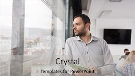  Presentation with using digital tablet - PPT layouts with growth decision - businessman using digital tablet background and a light gray colored foreground