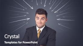  Presentation with decision - Amazing slides having growth decision - young businessman with arrows pointing backdrop and a dark gray colored foreground