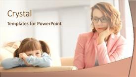  Presentation with sad girl - Audience pleasing theme consisting of growth difficulty - sad little girl with female backdrop and a  colored foreground