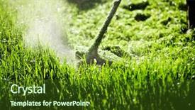  Presentation with lawn maintenance - Slide set enhanced with growth engine - mowing a lawn background and a tawny brown colored foreground