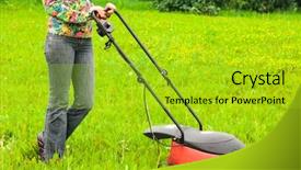  Presentation with green lawn - Slide set having growth engine - mowing lawns lawn mower background and a gold colored foreground