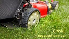  Presentation with grass - Beautiful presentation theme featuring growth engine - red lawn mower cutting grass backdrop and a tawny brown colored foreground