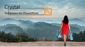  Presentation with shopping - Amazing PPT theme having growth engine - woman standing with shopping bags backdrop and a light blue colored foreground
