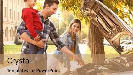  Presentation with intelligent car intelligent vehicle and - Presentation enhanced with growth engine - young family repairing car outdoors background and a coral colored foreground