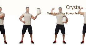  Presentation with protein - Slide set enhanced with growth weight body - muscular man with protein jars background and a cream colored foreground