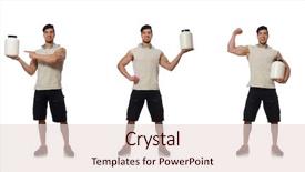  Presentation with protein - Theme having growth weight body - muscular man with protein jars background and a lemonade colored foreground