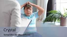  Presentation with doctor office - Audience pleasing theme consisting of growth weight body - overweight boy consulting with doctor backdrop and a seafoam green colored foreground