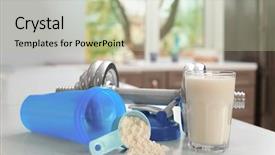  Presentation with milk protein - Cool new PPT layouts with growth weight body - scoop with protein powder dumbbell backdrop and a mint green colored foreground
