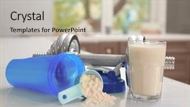  Presentation with milk protein - PPT theme with growth weight body - scoop with protein powder dumbbell background and a soft green colored foreground