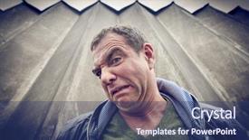  Presentation with concrete wall questions - Cool new slides with gruf - portrait of a squeamish man backdrop and a ocean colored foreground