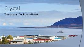  Presentation with iceland - Presentation theme having grundarfjordur village in iceland europe background and a light blue colored foreground