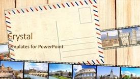  Presentation with postcard - Presentation design having grunge background with old filmstrips background and a cream colored foreground