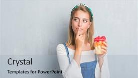  Presentation with idea - PPT theme with grunge grey wall eating fruit background and a  colored foreground