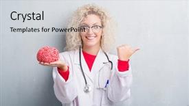  Presentation with doctor and brain - Cool new presentation theme with grunge grey wall holding brain backdrop and a light gray colored foreground