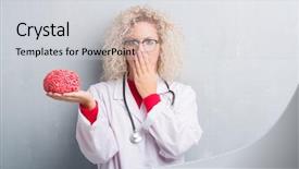  Presentation with electric shock brain - Slide set enhanced with grunge grey wall holding brain background and a light gray colored foreground