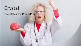  Presentation with woman praying over bible - Amazing PPT theme having grunge grey wall holding brain backdrop and a light gray colored foreground