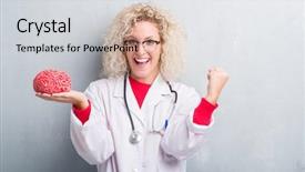  Presentation with doctor and brain - Slides enhanced with grunge grey wall holding brain background and a light gray colored foreground