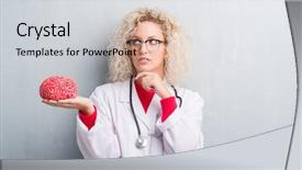  Presentation with thinking brain - Beautiful presentation theme featuring grunge grey wall holding brain backdrop and a light gray colored foreground