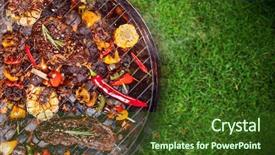  Presentation with steaks - Colorful PPT theme enhanced with grunge party - barbecue garden grill with beef backdrop and a tawny brown colored foreground