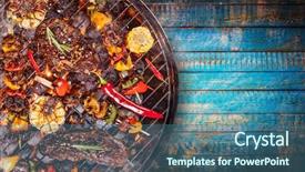  Presentation with grill - Slides having grunge party - barbecue garden grill with beef background and a ocean colored foreground