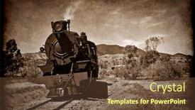  Presentation with steam train - Beautiful slide deck featuring grunge-sepia-brown-image backdrop and a tawny brown colored foreground