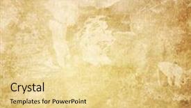  Presentation with vintage paper - PPT layouts enhanced with vertical poster bookshelves on floor background and a coral colored foreground