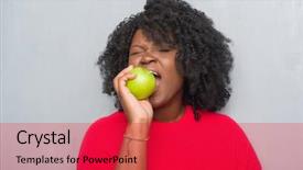  Presentation with ophthalmoscope african american models - Audience pleasing PPT layouts consisting of grunge wall eating green apple backdrop and a red colored foreground