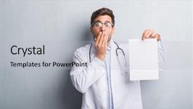  Presentation with woman covering man mouth hand - PPT theme having grunge wall holding blank sheet background and a light gray colored foreground