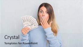  Presentation with grey - Colorful presentation theme enhanced with grunge wall holding dollars cover backdrop and a  colored foreground