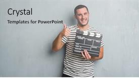  Presentation with clapboard - Presentation design consisting of grunge wall holding movie clapboard background and a light gray colored foreground