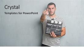  Presentation with grey - Beautiful presentation theme featuring grunge wall holding movie clapboard backdrop and a light gray colored foreground