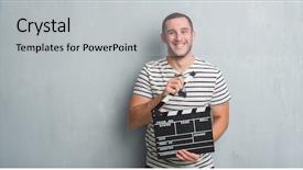  Presentation with clapboard - PPT theme enhanced with grunge wall holding movie clapboard background and a light gray colored foreground