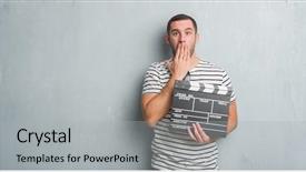  Presentation with grey - Presentation theme having grunge wall holding movie clapboard background and a light gray colored foreground