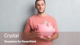  Presentation with piggy bank - Beautiful slides featuring grunge wall holding piggy bank backdrop and a tawny brown colored foreground