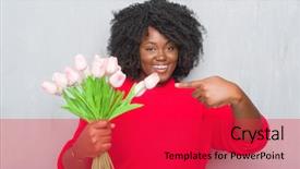  Presentation with hand holding flowers - Colorful presentation theme enhanced with grunge wall holding pink flower backdrop and a red colored foreground