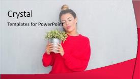  Presentation with woman praying over bible - Cool new PPT theme with grunge wall holding plant plot backdrop and a  colored foreground