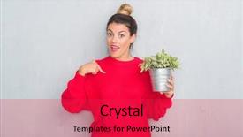  Presentation with young plant - Colorful PPT theme enhanced with grunge wall holding plant plot backdrop and a  colored foreground