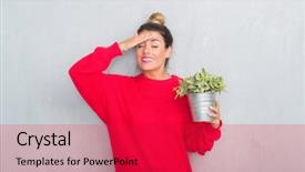  Presentation with hand holding plant - Slide set enhanced with grunge wall holding plant plot background and a red colored foreground