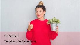  Presentation with young grey maine coon cat - Beautiful slide deck featuring grunge wall holding plant plot backdrop and a  colored foreground