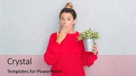  Presentation with hand holding plant - Colorful PPT theme enhanced with grunge wall holding plant plot backdrop and a  colored foreground